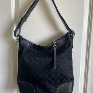 Coach Black Signature Jacquard Hobo Shoulder Bag